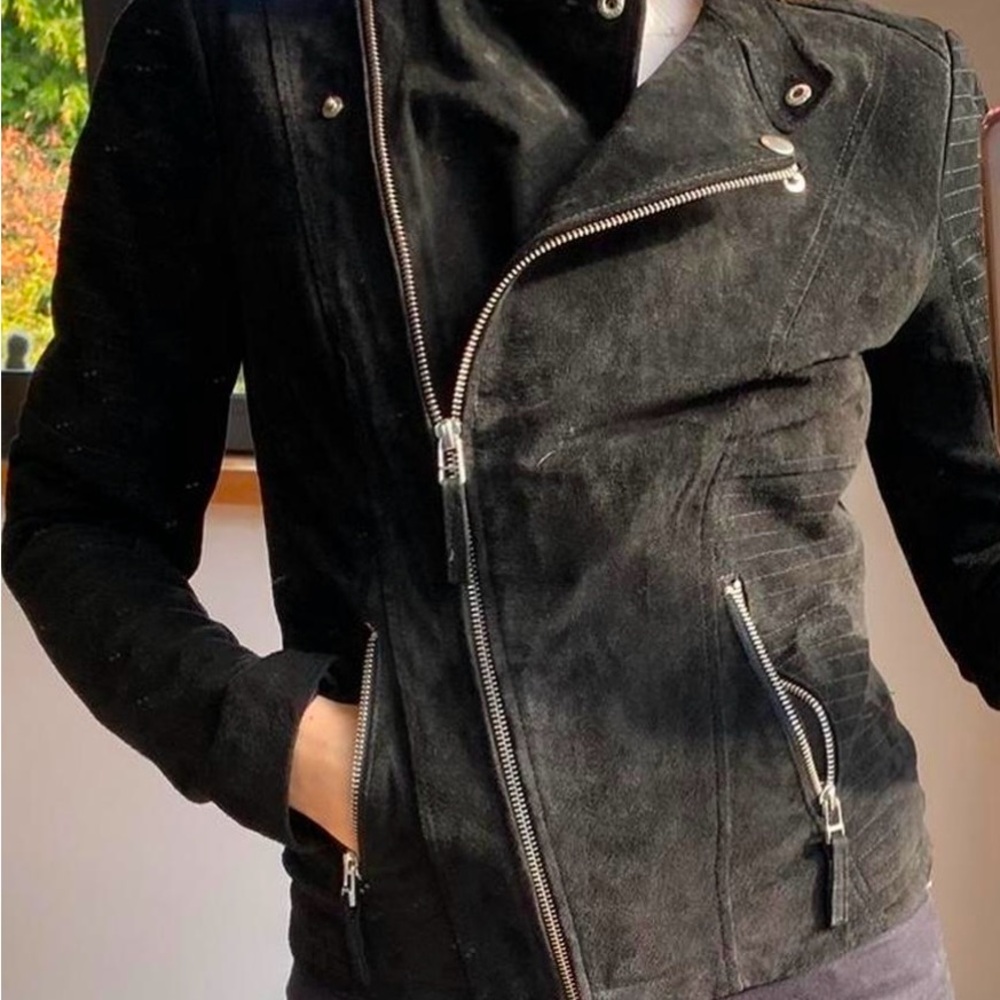 Black Suede leather biker Esmara by Heidi Klum jacket size medium - Picture 2 of 9